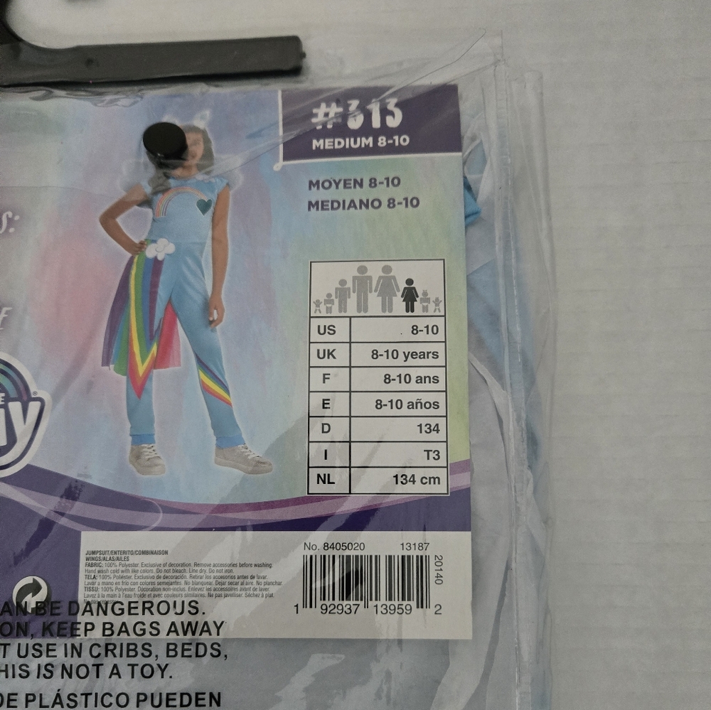 My Little Pony Rainbow Dash Costume - Kids Size Medium 8 - 10 - Picture 3 of 8